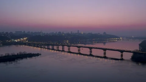 Bridge across the river in the evening Stock Footage 99204673