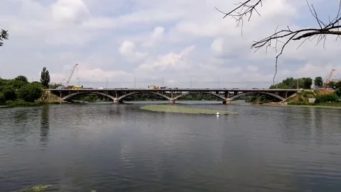 Bridge across the river Stock Footage