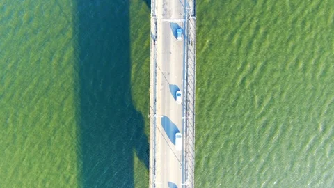 Bridge across river Souther Bug.Bridge designed and builded in Soviet Union. Stock Footage 121458703
