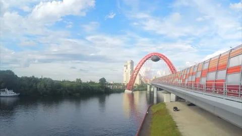 Bridge across the river on summer day timelapse Stock Footage 87226073