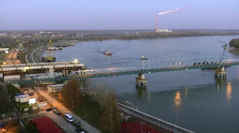 Bridge across the river at sunset  - Day to Night TIME LAPSE Video stock 46760170