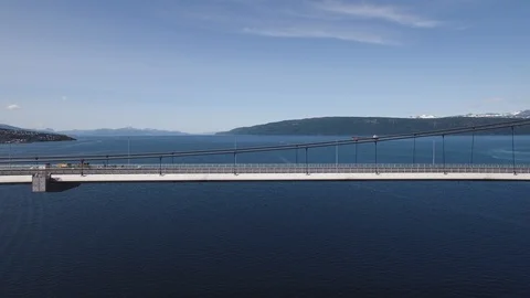 Bridge Aerial 4k Backwards Motion Norway Scandinavia Drone Footage Stock Footage 116022098
