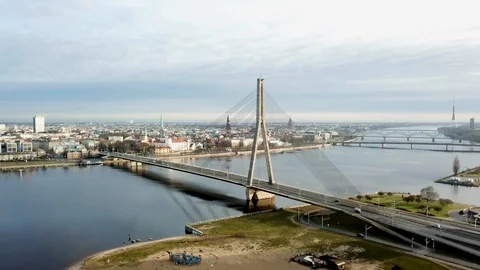 Bridge aerial view flyover Stock Footage 122158608