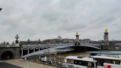 Bridge of Alexandre III over the river Seine in Paris, France Stock Footage 332617522