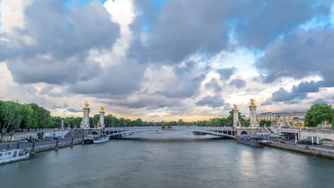 Bridge of Alexandre III spanning the river Seine timelapse hyperlapse. Paris Stock Footage 80647823