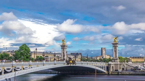 Bridge of Alexandre III spanning the river Seine timelapse hyperlapse. Paris Stock Footage 236869272