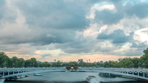 Bridge of Alexandre III spanning the river Seine timelapse. Paris. France. Stock Footage 236870955