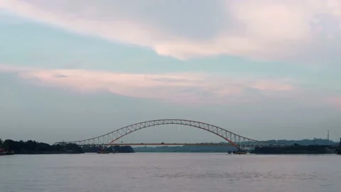 Bridge and cloud motion time lapse, Kutai Kartanegara bridge  Stock Footage 142768359