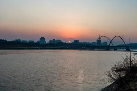 Bridge and double arches at sunset Stock Photos