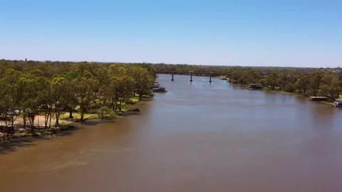 Bridge and highway over Murray river in Mildura city of Australia – aerial 4k. Stock Footage 169485060