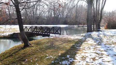 Bridge And Lake Stock Footage 123559218
