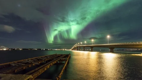 Bridge and Northern Light Stock Footage 87780352