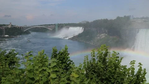 The bridge and rainbow at Niagara Falls Stock Footage 115567199