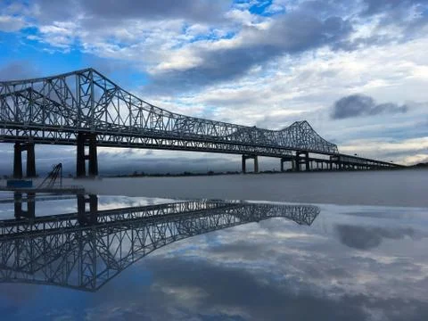 Bridge and Reflection over Mighty Mississippi River Stock Photos