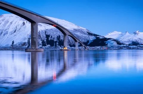 Bridge and reflection on the water surface Stock Photos