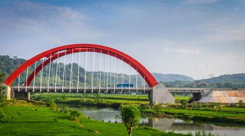 Bridge and rice fields Foto stock