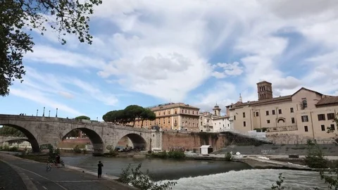 Bridge and river blue sky and coluds in rome timelapse Stock Footage 82862780