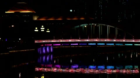 Bridge and river at night Stock Footage 782009