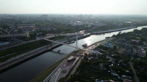 Bridge and river at sunset Stock Footage 219862425