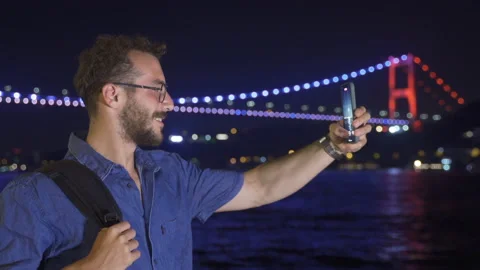 Bridge and seascape at night. Video stock 212844254
