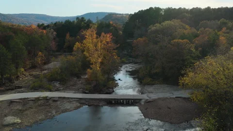 Bridge and Small Waterfall in Autumn Forest, Natural Dam Arkansas Stock Footage 333202701