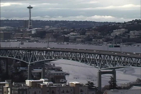  Bridge and space needle Seattle Stock Footage 149875