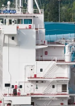 Bridge and structure of large ship in Alaska Stock Photos