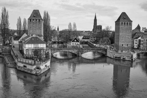 The bridge and towers of Ponts Couverts in Strasbourg, France. Stock Photos
