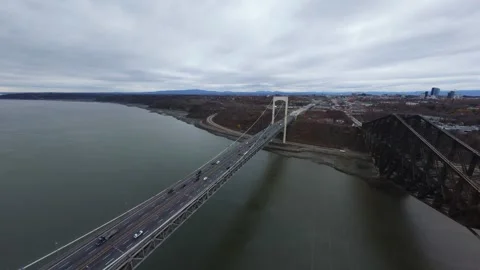 Bridge approach with city skyline Stock Footage 320587541