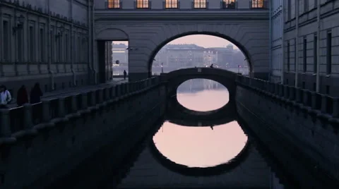 Bridge With Arch Reflected In Water. Saint Petersburg Cityscape. Silent Evening 스톡 동영상 63471650