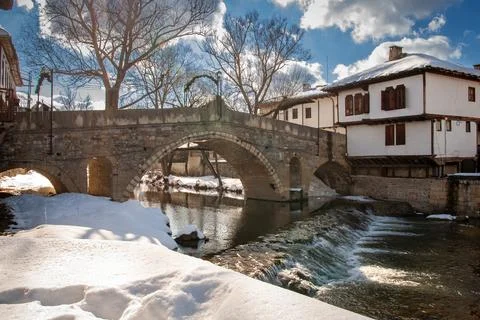 Bridge in the architectural complex in Tryavna, Bulgaria. National revival .. Stock Photos
