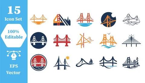 Bridge architecture and engineering icon set with architecture, engineering Stock Illustration