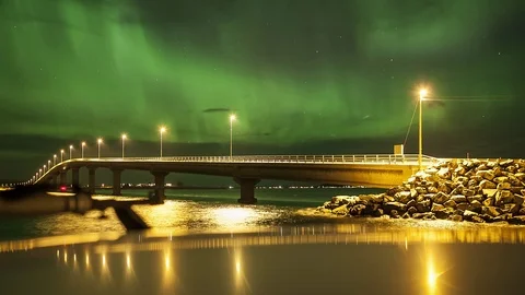Bridge with Aurora Borealsis Stock Footage 87780302