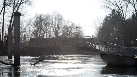 Bridge in barges on the river Ticino Video stock 84927676