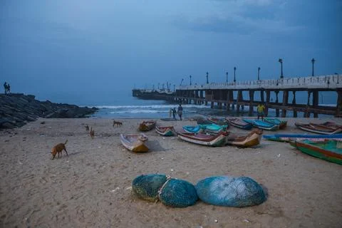 Bridge beach side view Stock Photos