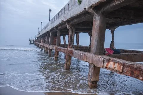 Bridge beach side view Stock Photos