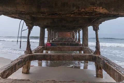 Bridge beach side view Stock Photos