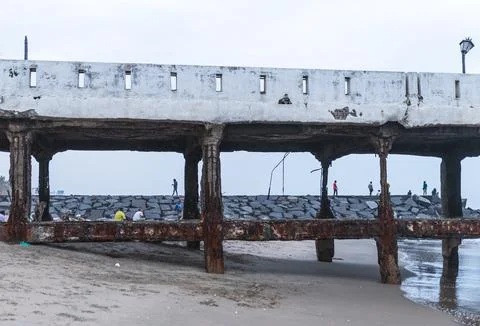 Bridge beach side view Stock Photos