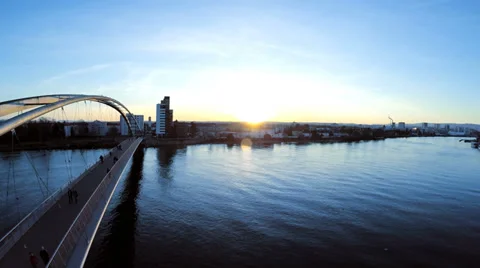 Bridge. beautiful magic hour light. aerial view. flying Stock Footage 36174437