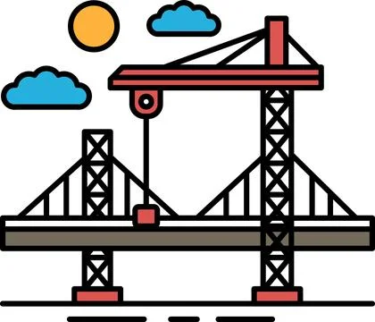 A bridge is being built with a crane in the background Stock Illustration