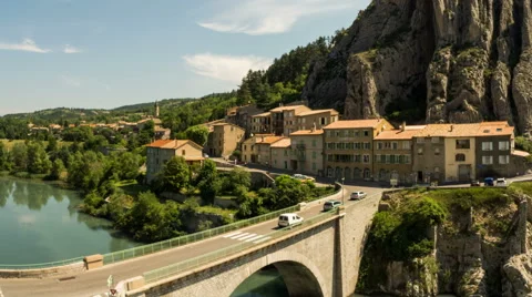 Bridge below Rocher de Baume in Sisteron medieval city Southern France 4K Stock Footage 53512937