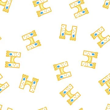 Bridge between castle towers vector seamless pattern Stock Illustration