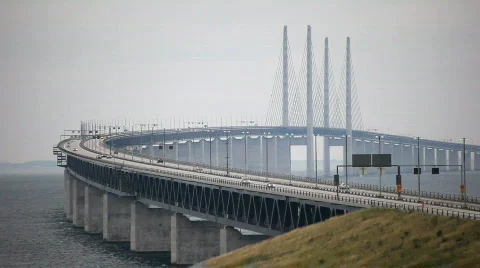 Bridge between Denmark and Sweden Stock Footage 862706