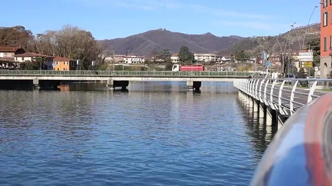 A bridge between lake and river with traffic. Stock Footage 73048723