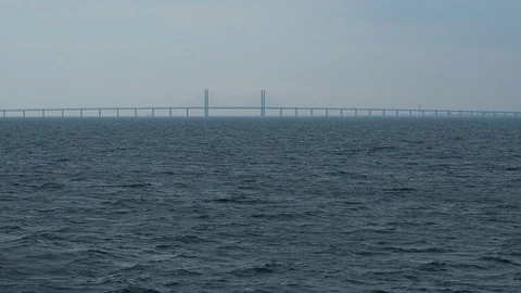Bridge between Sweden and Denmark from the sea Stock Footage 70642759