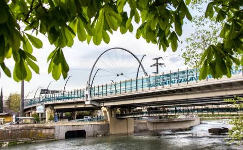Bridge with a Bicycle wheel Stock Photos