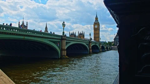 Bridge Big Bell Clock Tower London City Traffic Car Uk 動画素材 90492367