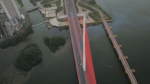 Bridge from a bird's eye view Stock Footage 128281235