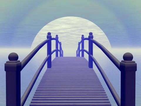 Bridge to blue sun - 3D render Stock Illustration