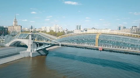 The bridge of Bogdan Khmelnitsky Moscow drone view Stock Footage 126363909